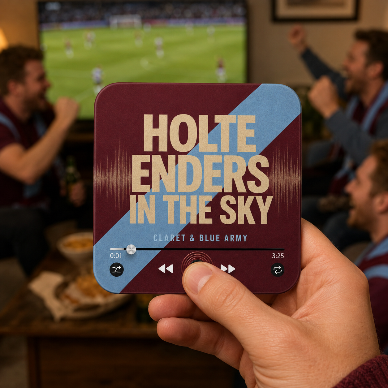Birmingham Claret & Blue Football Sound Magnet held in hand during a football match at home