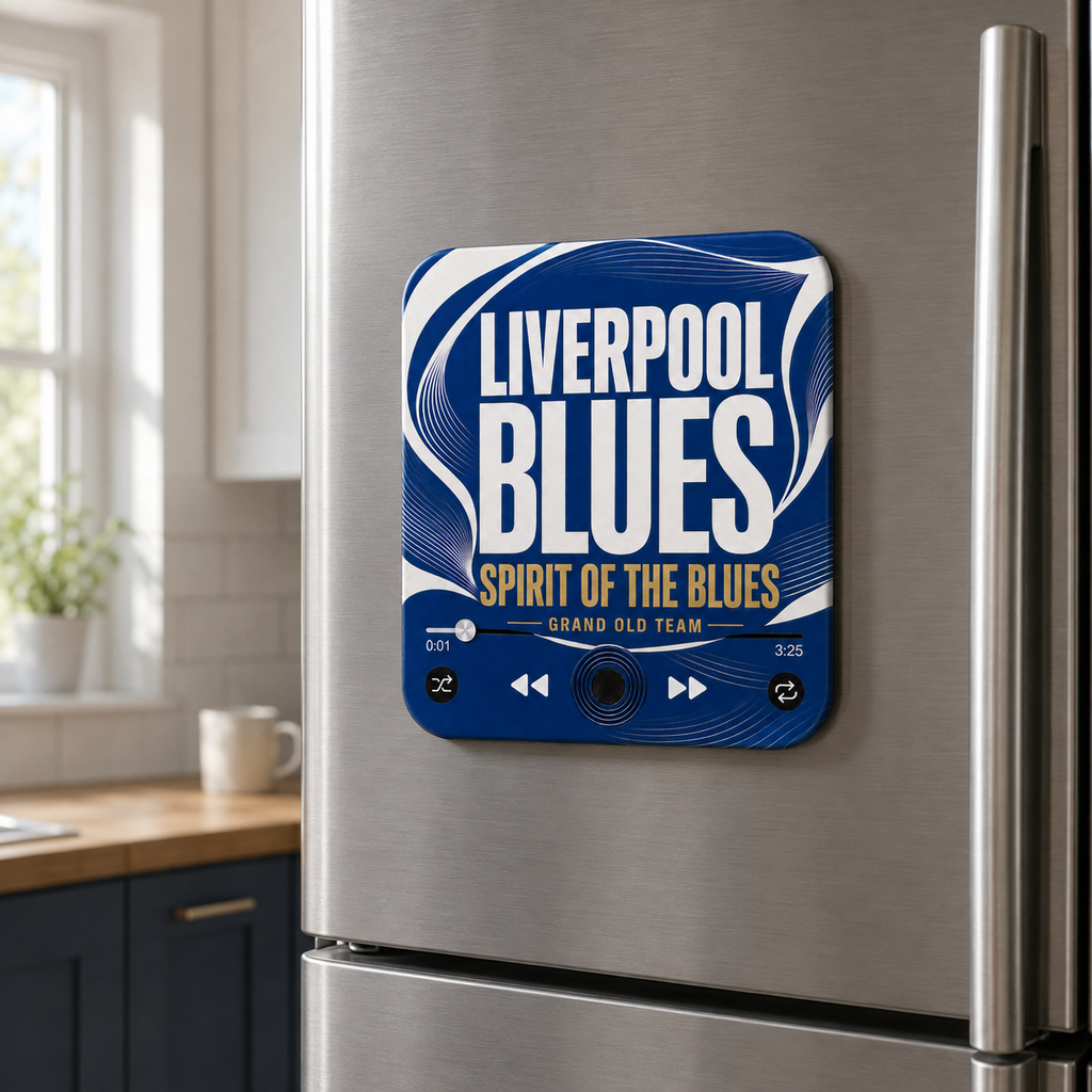 Liverpool Blues football sound magnet on a refrigerator
