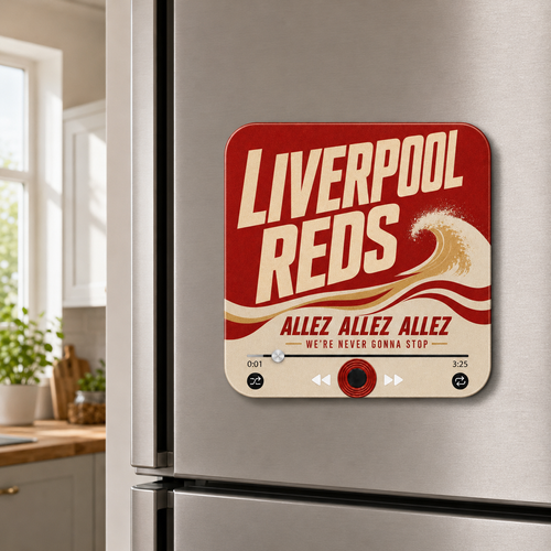 Liverpool Reds football sound magnet on a refrigerator